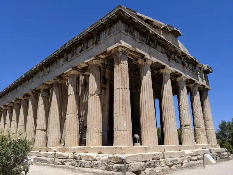 The Temple of Hephaestus showing the eastern and northern facades with hexastyle front and peripteral colonnade on stepped platform